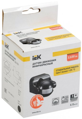 Датчик руху настін.1100W(600VA) 180' 12м IP44 іЕК ДД 009 чорн LDD10-009-1100-002