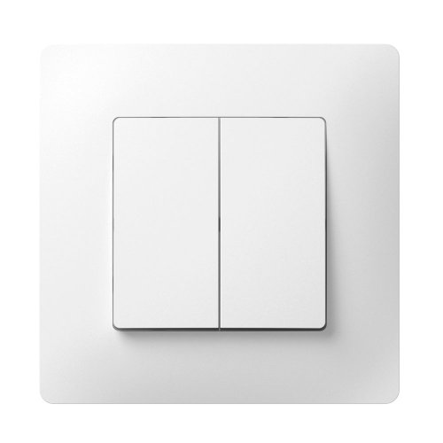 Кнопка-выключатель без фиксации двухклавишная с композитным супортом, белый, PLANK PLK0421031