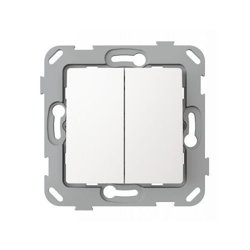 Кнопка-выключатель без фиксации двухклавишная с композитным супортом, белый, PLANK PLK0421031